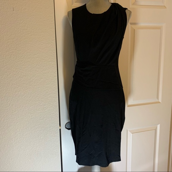 KOBE HALPERIN designer 6 black knit midi dress flattering top and waist accents - Picture 1 of 16